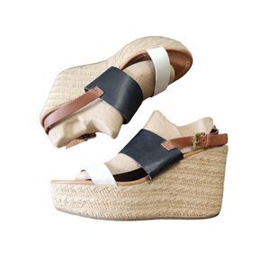 Kenneth Cole Reaction Oscar Go 3 black & tan espadrille wedge sandals 11